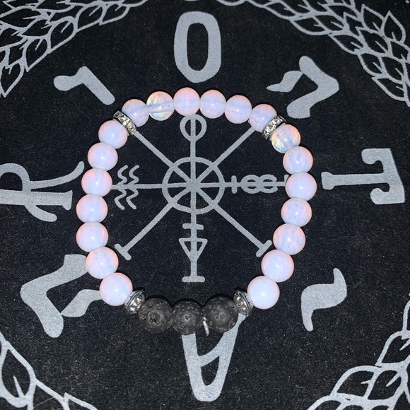 New✋🏼made AAAAA Pink Opal Natural 💎Stone Stretch Bracelet w Zircon Rondell’s - Picture 5 of 14